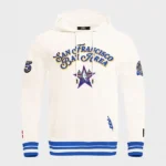 Front view of 2025 NBA All-Star Game cream pullover hoodie with embroidered San Francisco Bay Area logo and premium unisex streetwear fit