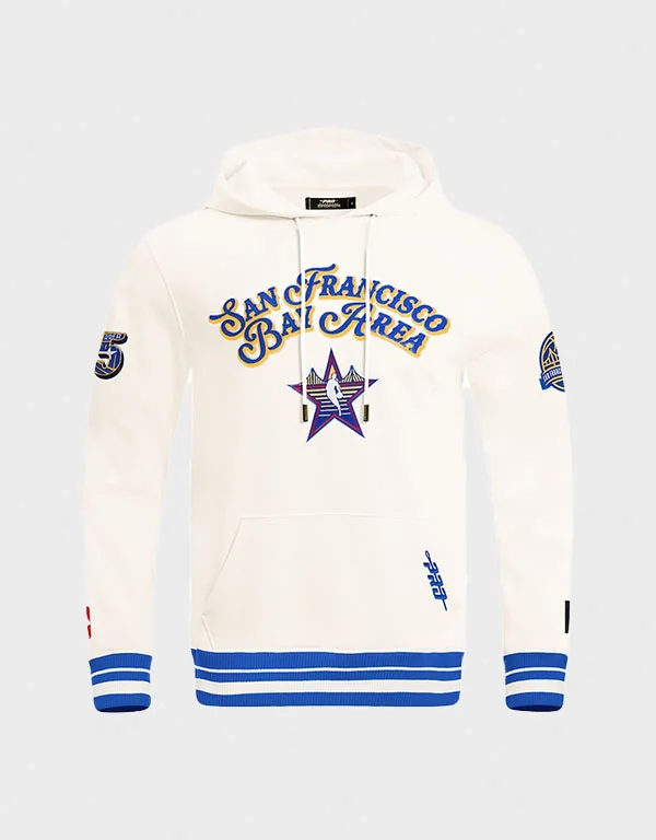 Front view of 2025 NBA All-Star Game cream pullover hoodie with embroidered San Francisco Bay Area logo and premium unisex streetwear fit
